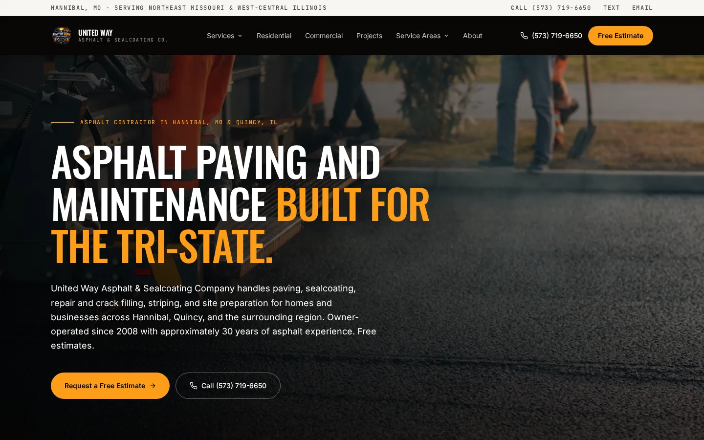 United Way Asphalt & Sealcoat website homepage