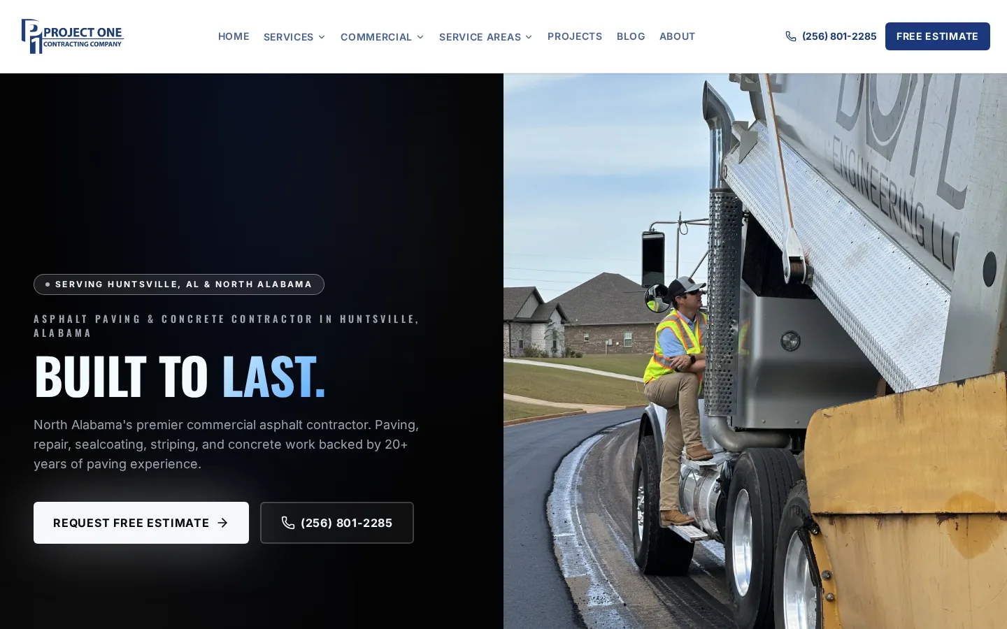Project One Contracting website homepage