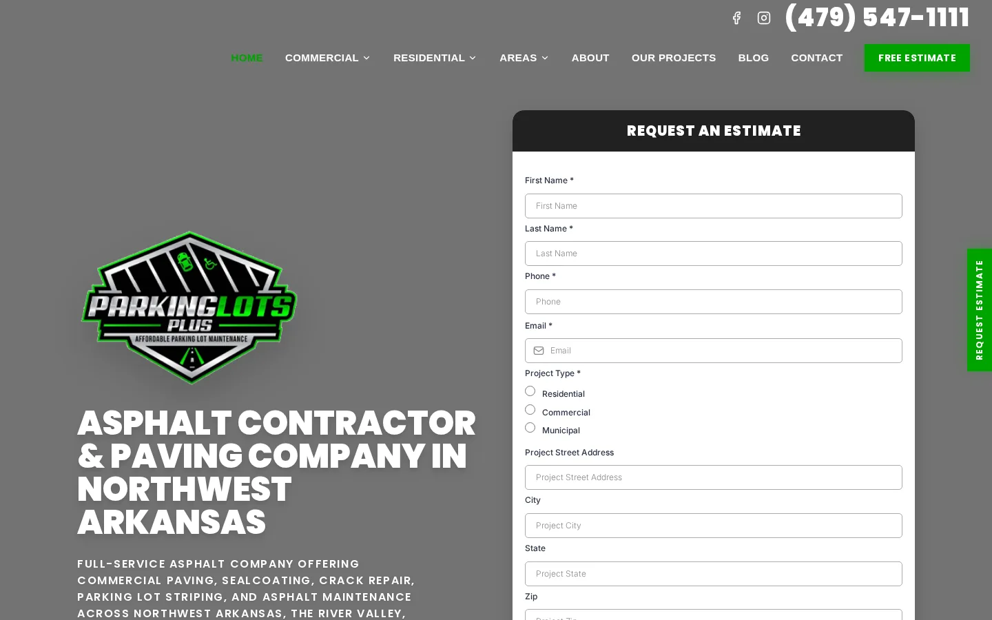 NWA Parking Lots Plus website homepage